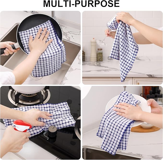 Kitinjoy Cotton 12 Pack Terry Kitchen Towels, 16 x 25 Inches Super Soft and Absorbent Dish Towels, Quick Drying Hand Towels for Kitchen Drying, Blue