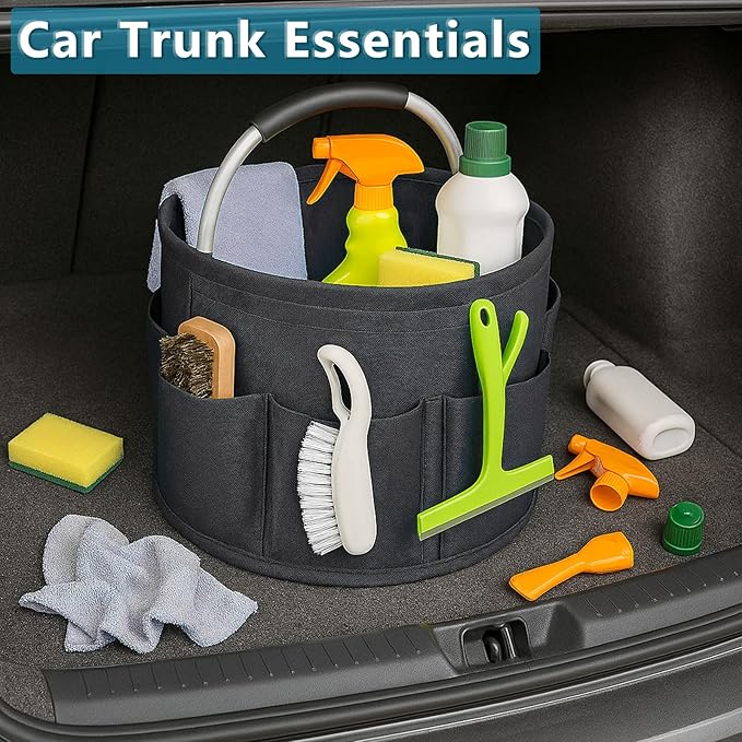 17L (5 Gal) Foldable Cleaning Caddy with Handle - Portable Supply & Tool Organizer | Organizador de Limpieza para Accesorios (Black)