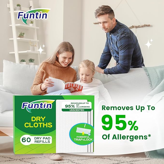 Funtin Thickened Mop Pads for Swiffer Sweeper, Unscented Disposable Mopping Cloths, Dry & Wet Use for Dirt, Dust, Hair, Home, Bathroom, Kitchen (60ct)