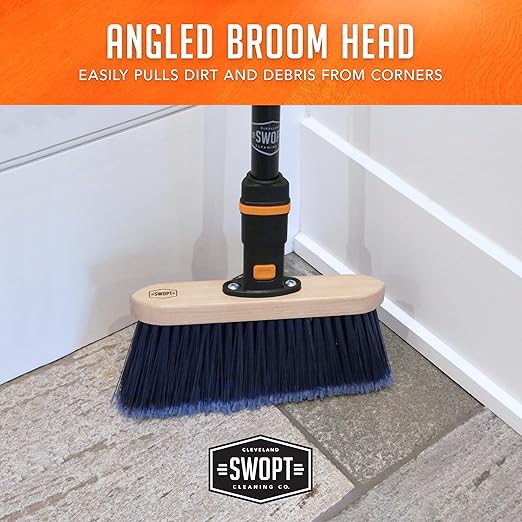 SWOPT Premium Multi-Surface Angle Broom Cleaning Head — Indoor and Outdoor Angled Broom Set — Interchangeable with All SWOPT Cleaning Products for More Efficient Cleaning and Storage