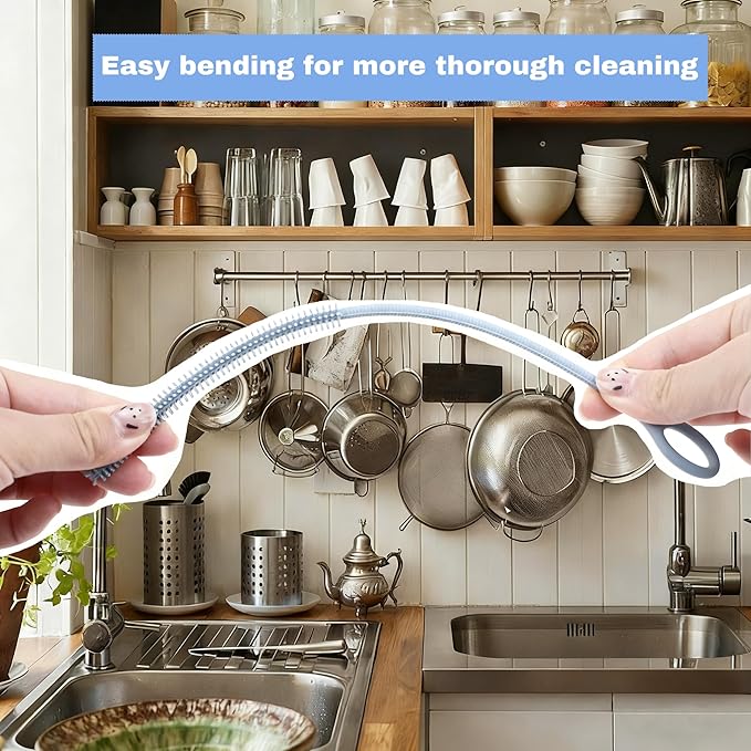 4Pcs Reusable Silicone Straw Cleaner Brush Extra Long, Soft Bendable, Non-Slip Handle for Glass Metal Smoothie Straws (Blue&Brown)