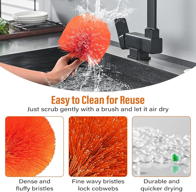 26 FT Cobweb Duster with Extension Pole,Spider Web Brush with Pole Extend 5-20FT,Spiderweb Cleaner with 4-Stage Telescopic Aluminum Pole,Spider Brush Cobweb for Outdoor & Indoor Cleaning