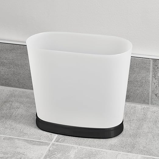 iDesign Slim Bathroom Trash Can, Small Plastic Garbage Can for Bedroom, Office, Desk, or Dorm, 2-Pack, Frost/Black