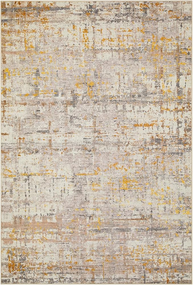 9x12 Area Rug for Living Room, Extra Large Washable Rug, Soft Neutral Abstract Rug for Bedroom, Office, Farmhouse, Low Pile Imitation Wool Non Slip Carpet Ideal for High-Traffic Areas, Beige Gold