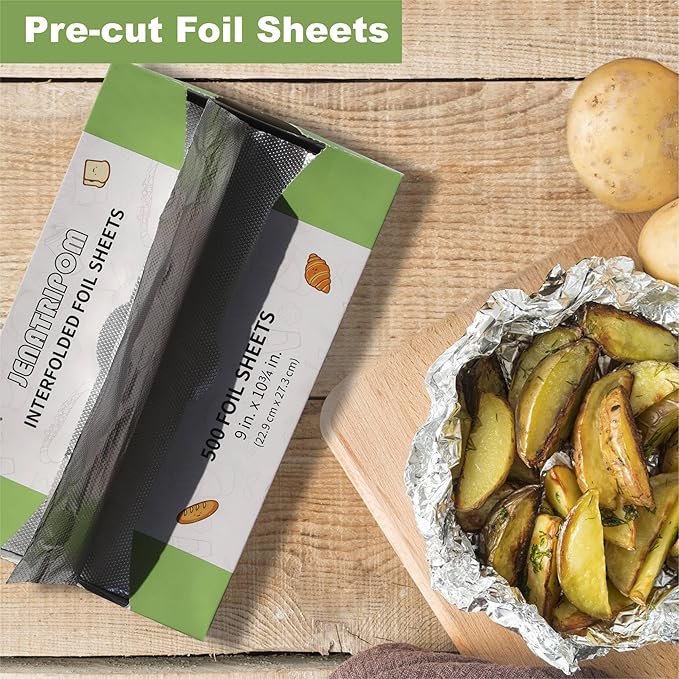 Aluminum Foil Sheets, 9 x 10.75 inch, 1000 Sheets, Pop-Up Dispenser, Premium Quality, High Temp Resistant, Easy Access, Versatile Wrapper