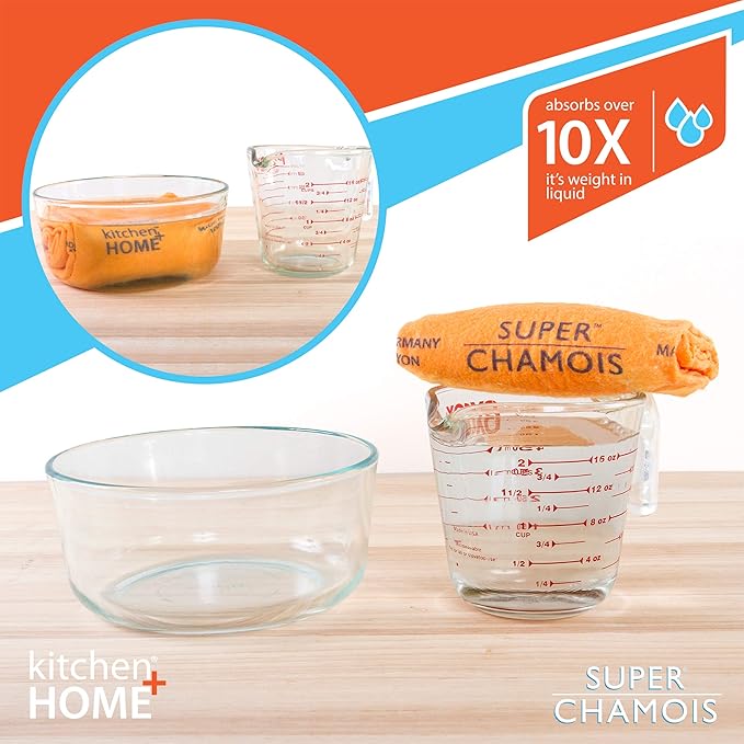 Super Chamois - Extra Large 20" X 27" Super Absorbent Cleaning Cloth - 6 Pack Orange Shammy - Holds 10x It's Weight in Liquid