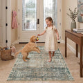 3x5 Washable Entryway Rug, Non Slip Boho Runner Rugs for Hallway, Entrance, Kitchen, Bathroom, Laundry Room, Soft Entryway Carpet, Throw Low Pile Retro Imitation Wool Carpet, Moss