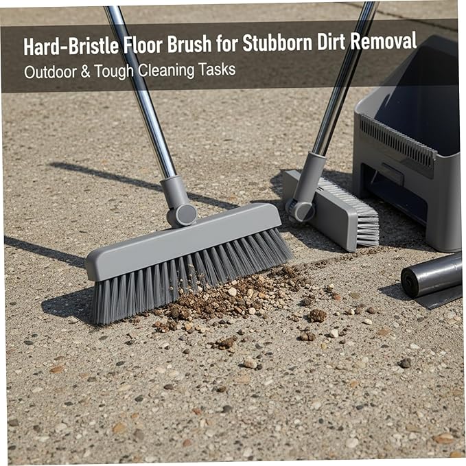 Broom Dustpan 3-in-1 90° Stand up Heavy Duty Dust Pan and Broom Set with Long Handle 180° Rotation for Indoor & Outdoor Sweeping