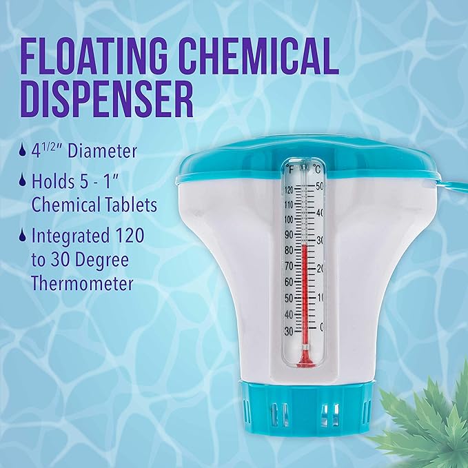 U.S. Pool Supply Professional Heavy Duty Spa, Hot Tub, Pond Cleaning & Maintenance Set - Small Skimmer Net, Deep Fine Mesh Netting, Spa Scrubbing Brush, 4 Ft Pole, Floating Chlorine Chemical Dispenser