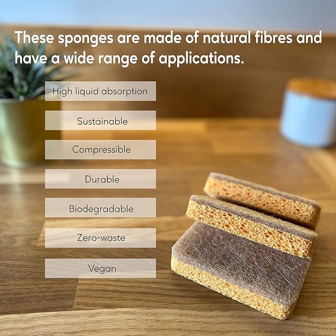eplanita Natural Plant Based Scrub Sponges (3 Pack), Non-Scratch, Biodegradable Eco Scourers for Kitchen and Bathroom