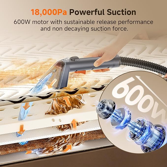 uwant Portable Carpet and Upholstery for Deep Cleaner, 18Kpa Carpet Cleaner Machine for Cars, Pets with Cleaning Tool and Self Cleaning Set of 1 for Spot, Rug, Couch