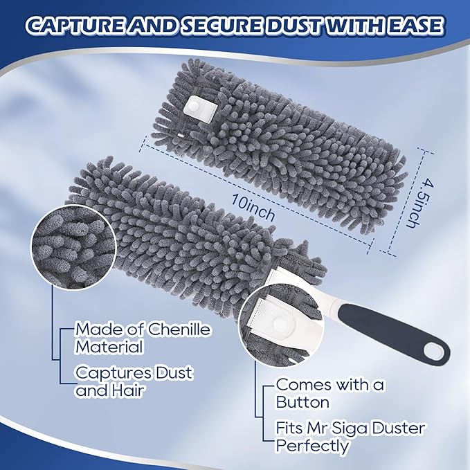 Reusable Microfiber Duster Refills Compatible with for MR.SIGA & OXO Duster- Washable Dusters Refill for MR.SIGA Lint Free Microfiber Duster for Cleaning, 2 Pack (Handle is Not Included)