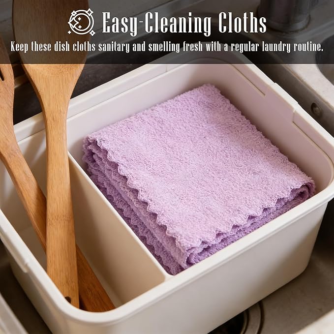 24 Pack Kitchen Dishcloths - Does Not Shed Fluff - Reusable Dish Towels, Dish cloths, Super Absorbent Coral Fleece Cleaning Cloths, Nonstick Oil Washable Fast Drying, 7 x 9 Inch (Multicolor)