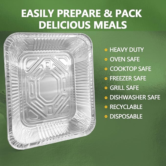Thickened 10 Pack Heavy Duty Aluminum Pans, 9x13 Aluminum Foil Pans Disposable, Half Size Steam Table Foil Baking Tray for Cooking, Baking, Roasting & Chafing, Carton Packaging