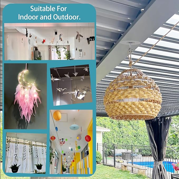 No Drilling No Hole Adhesive Hooks for Popcorn Ceiling, Easy Hanging Smooth or Unsmooth Tile Concrete Glass Wood Wall Ceiling Surface