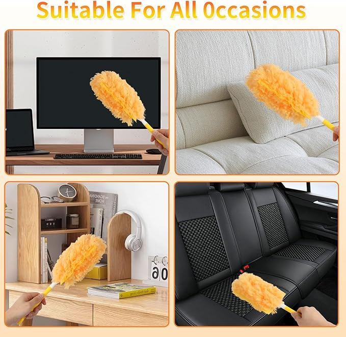 36 Count Heavy Duty Duster Refills for Swiffer Dusters with 1 Handle, 360° Multi-Surface Larger Size Feather Duster, Disposable Duster Kit for Cleaning Home, 4X Microfibers, Unscented