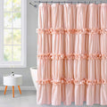 Victorian Ruffle Shower Curtain 72x78 Inches Long, Vintage Handcrafted Bow Tie Bath Curtain for Master Bathroom, Ruched Microfiber Bathroom Curtain with 12 Buttonholes, Peach (LQ-10)