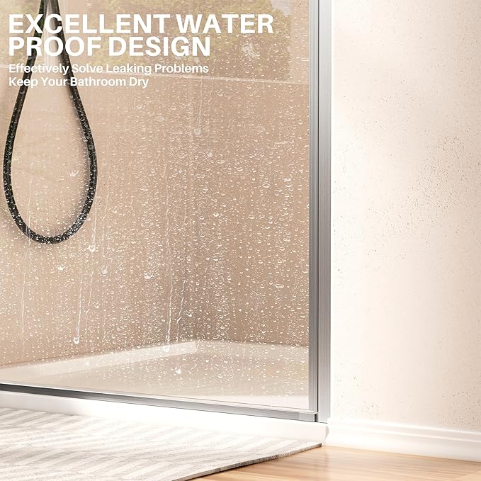 WinZo 27-28" W ×72" H Frameless Pivot Shower Door, Pivot Swing Shower Glass Doors with 1/4"(6mm) SGCC Clear Tempered Glass,Explosion-Proof Film, Reversible Installation, Brushed Nickel