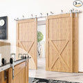 Homacer Brushed Nickel Double Track U-Shape Bypass Sliding Barn Door Hardware Kit, for Three Doors, 9ft Long Flat Track, Classic Design Roller