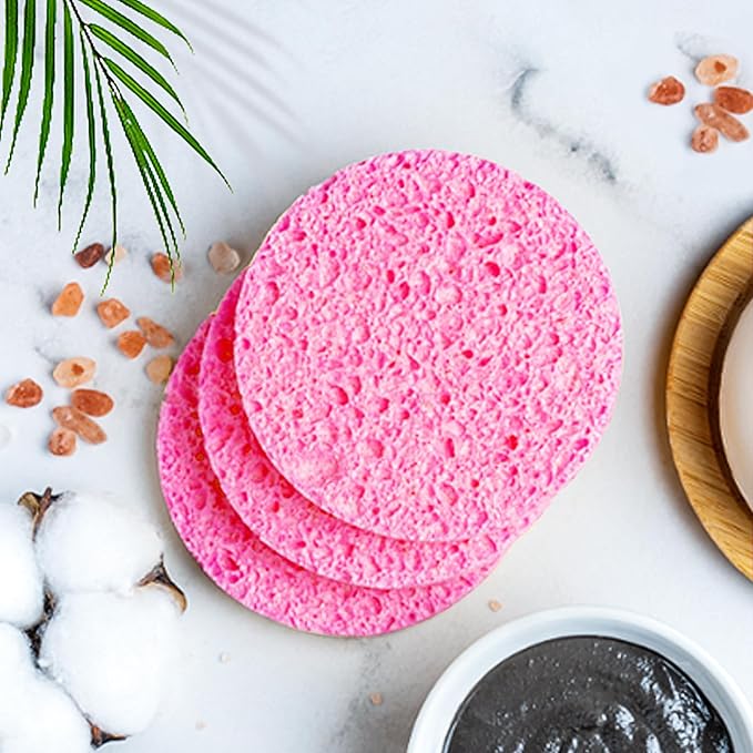 60-Count Compressed Facial Sponges 100% Natural Cellulose Cosmetic Spa Sponges for Daily Facial Cleansing Makeup and Mask Removal Pore Exfoliation (Pink)