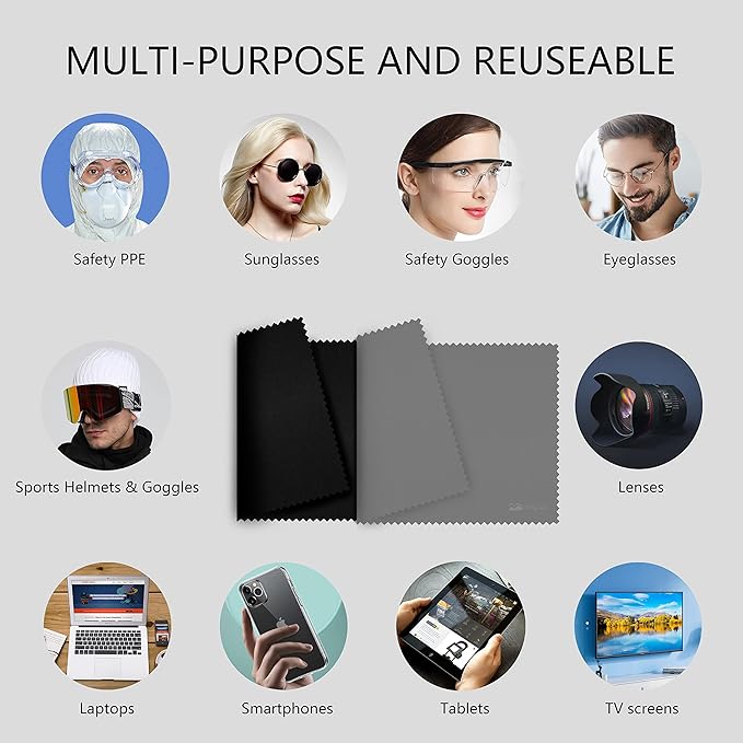 Bilymate Multi-Purpose New Large Size Microfiber Eyeglass & Lens & Laptop Screen & Glasses & Camera & TV Cleaning Cloths and Laptop Keyboard Cover and no Fog Clean Cloth Black Grey