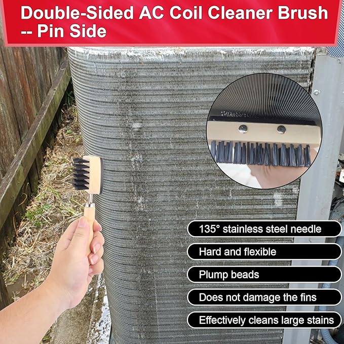 Coil Cleaner Brush for AC, Double Sided Air Conditioner Coil Cleaning Brush for HVAC Evaporator Condenser Fin, Easy to Use Effectively Cleaning