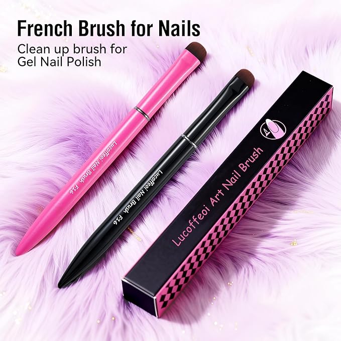 Nail Brush for French Tips & Cleaning Gel Polish- Precision Thin Brush for Acrylic, Polygel - Professional Kolinsky Sable Nail Art Brush (Pink, F18)