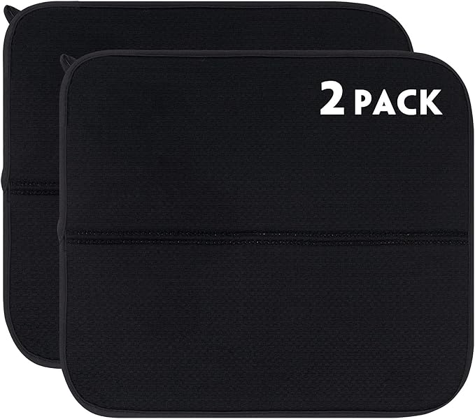 2 Pack Dish Drying Mat, Microfiber Dish Drainer Mat 16x18 inch Large Size Dish Drying Pad, Ultra Absorbent Dish Drying Mats for Kitchen Counter, Coffee, Rack