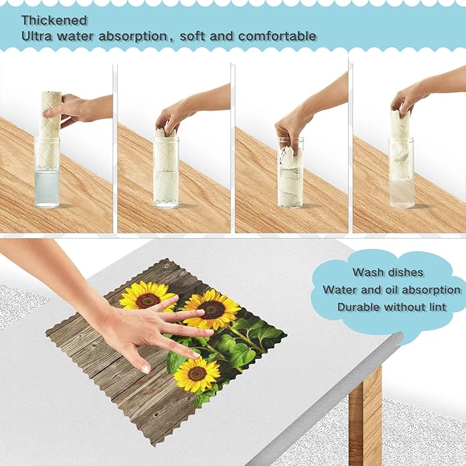 ALAZA Dish Towels Kitchen Cleaning Cloths Autumn Sunflowers On Wooden Board Dish Cloths Super Absorbent Kitchen Towels Lint Free Bar Tea Soft Towel Kitchen Accessories Set of 6,11"x11"