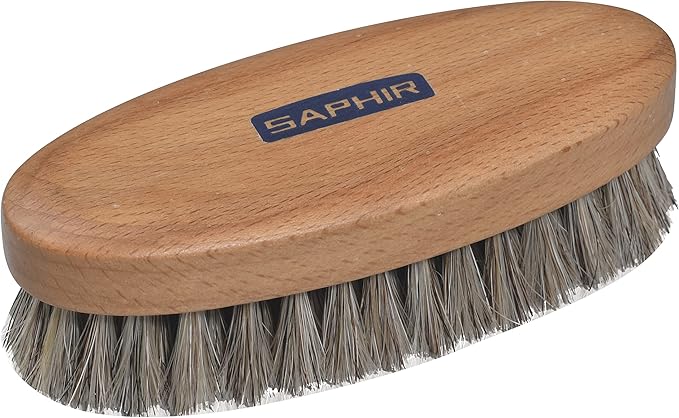 SAPHIR Oval Horsehair Brush - Shoe Polish - for Cleaning, Polishing & Buffing Leather Shoes - Brown Bristles - 5” (13.5cm)