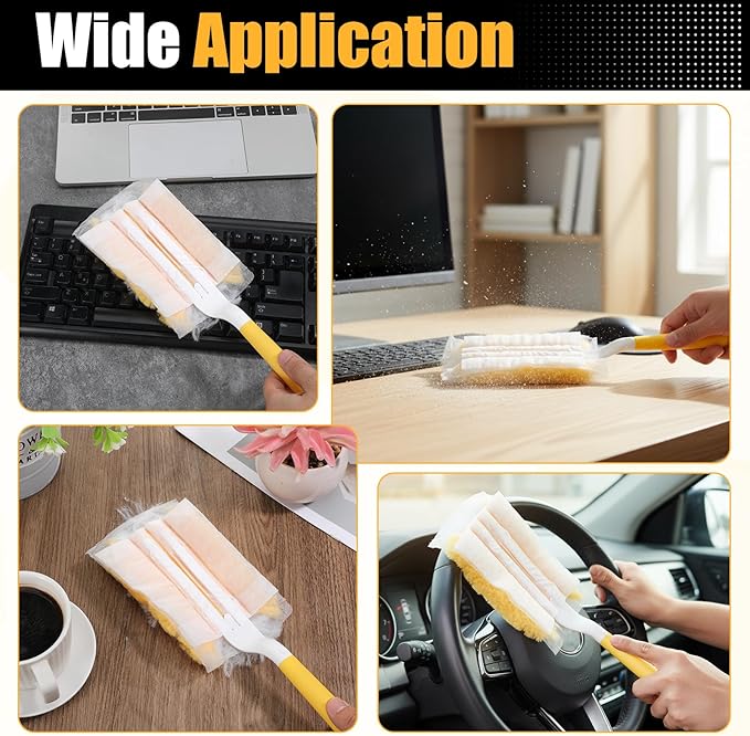 62 Pcs Duster Refills for Swiffe Duster, 360° Heavy Duty Dusters Refill Electrostatic Compatible with Dusteres, Disposable Dusters Kit with 1pcs Retractable Handle for Furniture, Blinds