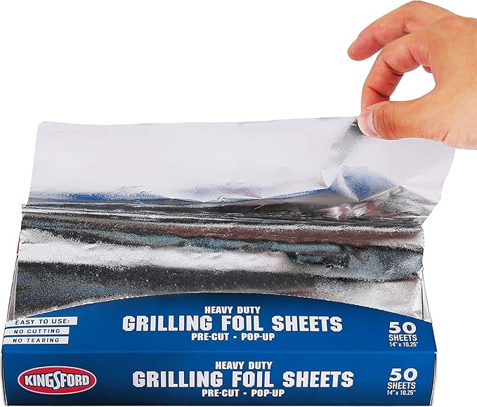 Kingsford Heavy Duty Pop-Up Grilling Foil Sheets - Pre-Cut Disposable Aluminum Sheets for Cooking, BBQ, Smoking, Roasting - No Cutting or Tearing Needed - Non-Stick Tin Foil Wrap, 50 Count - 6 Pack
