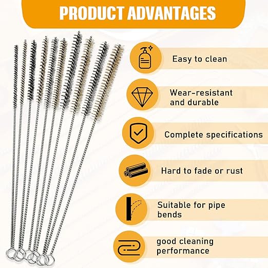 20 Pcs Wire Tube Brushes Bulk for Cleaning Pipe Tube Brass Stainless Steel Round Wire Brush for Auto Parts Christmas, Bottles, Tubes, 5 Sizes (Silver Gold)