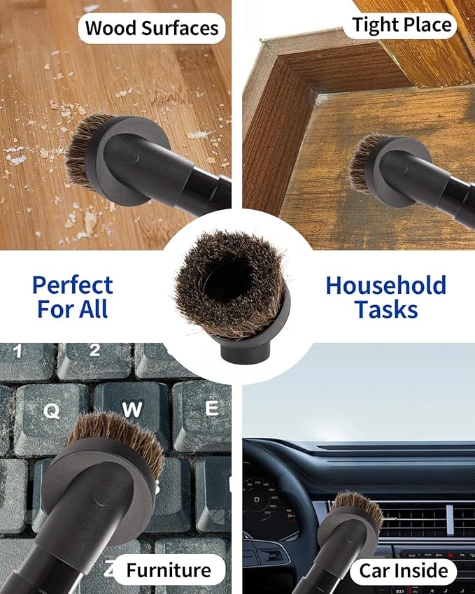 Round Horse Hair Brush Vacuum Attachment for Shark Vacuum Brush Attachment with 1-1/4” to 1-3/8” Adapter, For Shark Vacuum Attachments, for Dusting Car Seats & Upholstery, 2 Pack