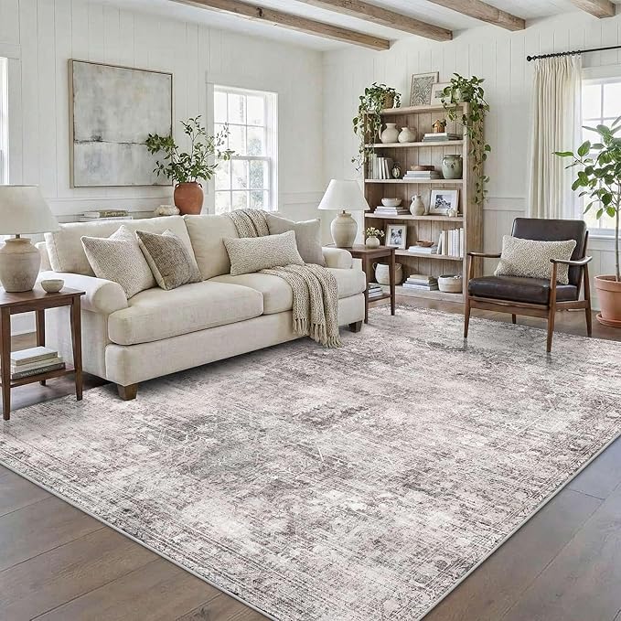 Vintage 5x7 Washable Area Rugs, Grey Rug for Living Room, Bedroom, Dining Room, Kitchen, Boho Indoor Soft Nursery Rugs for Classroom Dorm, Non Slip Low Pile Distressed Carpets for Office