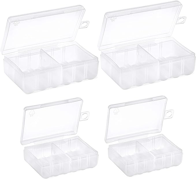 GlossyEnd Set of 4 - Two AA and Two AAA Battery Storage Box, Battery Storage Case, Battery Holder Clear