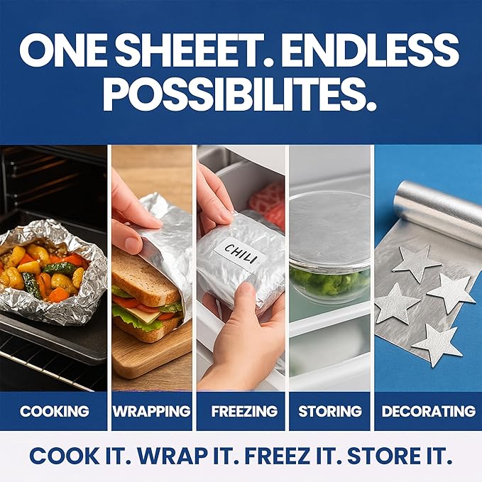 Pre-Cut Aluminum Foil Sheets 12" x 10.7" – Non-Stick, Pop-Up Disposable Sheets for Grilling, Baking, BBQ, Food Storage, and Catering (12X10.7", 200.0, sheet)