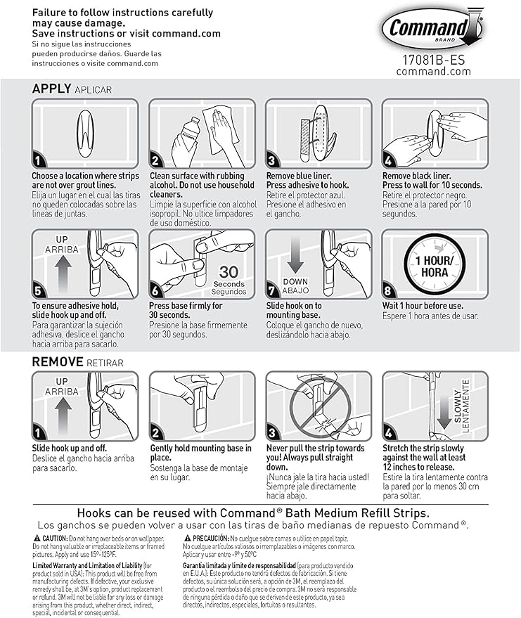 Command Designer Bath Hooks, Medium, White, 2-Hooks with Water-Resistant Strips (17081B-ES), Organize Your Dorm
