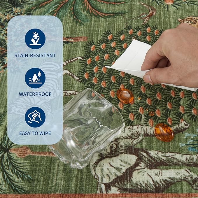 GarveeHome Jungle Rug 2.5x8 Kitchen Runner Rug Non Slip Washable Runners for Hallways, Animal Print Runner Rugs with Rubber Backing Soft Low-Pile Long Carpet for Bedroom Entryway Laundry, Forest Green