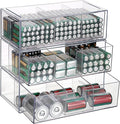 BTSKY 3 Pack Clear Acrylic Battery Storage Organizer for AA, AAA, 9V, C, D Batteries, 3-Drawer Storage Box Battery Holder for Common Types Batteries, Household Container(Batteries Not Included)