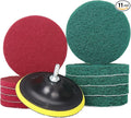 5 Inch Drill Brush Power Scouring Pads - Heavy Duty Tub and Tile Cleaner - Household Cleaning Kit Includes Drill Attachment, 5 Red, 5 Stiff Green Scrubber Pads