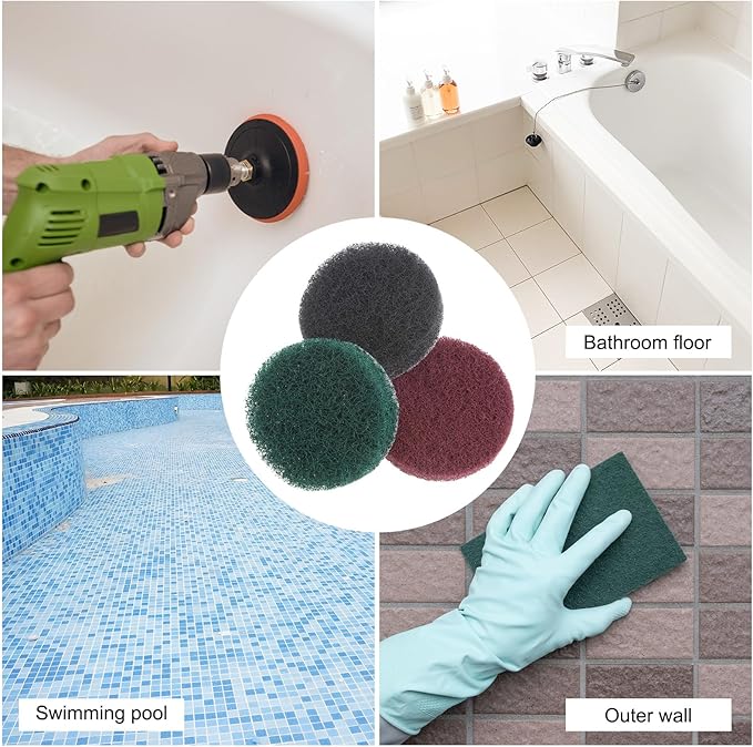 HARFINGTON 6pcs Drill Power Brush 2 inch Tile Scrubber Scouring Pads 800 Grit for Bathroom Kitchen Household Cleaning