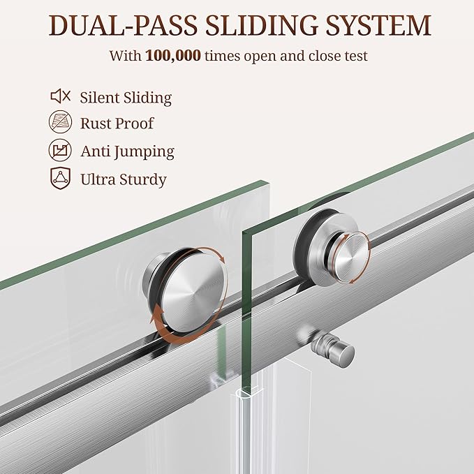 50-55" W x 76" H Frameless Shower Door, Double Sliding Glass Shower Door with 3/8" (10mm) SGCC Tempered Glass, Dual 304 Stainless Towel Bars Bathroom Shower Glass Door (Brushed Nickel)