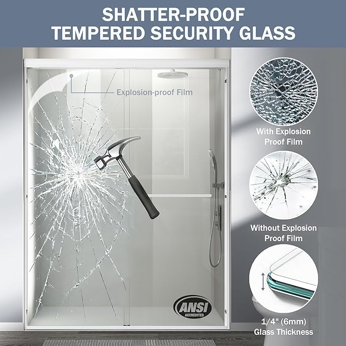 Abruzzo 56" - 60" Adjustable Width Double Sliding Shower Door - Semi-Frameless 72" Tall Bath Enclosure with 1/4" Tempered Glass, White Aluminum Frame for Walk-in Showers