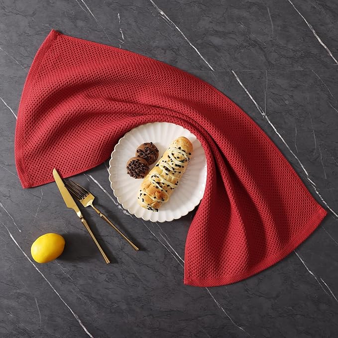 Homaxy 100% Cotton Kitchen Towels and Dishcloths Set, 12 x 12 Inches and 13 x 28 Inches, Set of 12 Bulk Kitchen Towels Set, Ultra Soft Absorbent Dish Cloths for Washing Dishes, Red