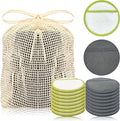 Chloven Reusable Cotton Rounds 16 Pack - Machine Washable Bamboo Charcoal Makeup Remover Pads for Face, Bamboo Terry Face Wipes Reusable Makeup Pads with Cotton Bag for Storage
