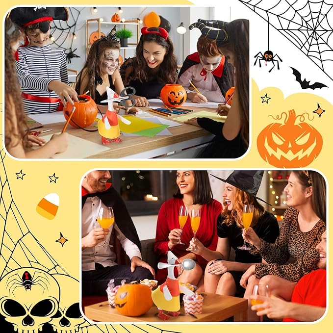 Abbylike Thanksgiving Mini Desk Goose Outfits 7 Inch Magnetic Silly Goose Statue Candy Corn Costume with Witch Hat and Broom for Halloween Magnetic Duck Statue Desk Key Holder Decor(Corn)