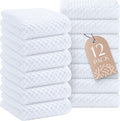 Wealuxe Super Absorbent Kitchen Towels 12 Pack - Premium 100% Cotton Kitchen Towels, 450GSM Thick Machine Washable White Dish Towels for Kitchen Drying, Cleaning, Dobby Weave, Unmatched Quality