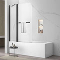 Sunrosa Pivot Tub Shower Door 43-3/8"×58", Bifold Bathtub Shower Door with Tempered Glass, Frameless Glass Shower Door with Towel Bar, Shower Door for Bathtub in Matte Black