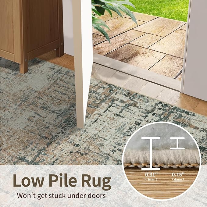 Area Rugs 8x10,Large Soft Rugs for Living Room, Washable, Modern Green Abstract Rugs for Bedroom Dining Room, Non-Slip Foldable Thin Indoor Carpet Stain Resistant(Moss Green)